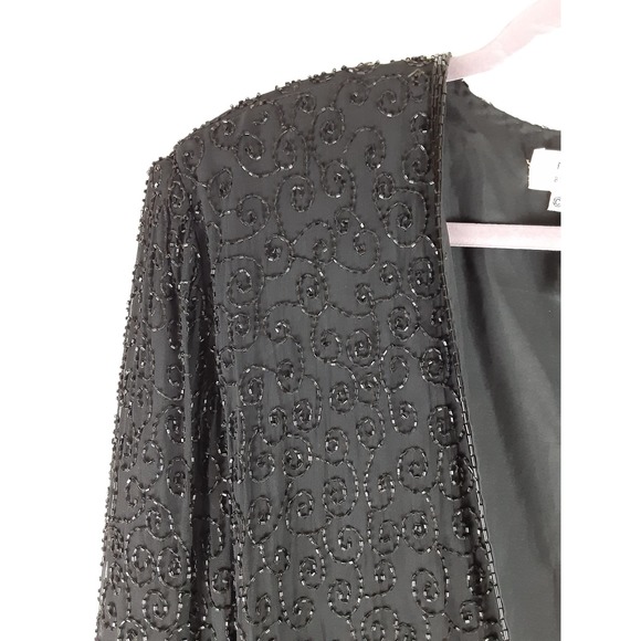Vintage Niteline by Della Roufogali Black 100% Silk Beaded Blazer Jacket XL - Picture 3 of 12